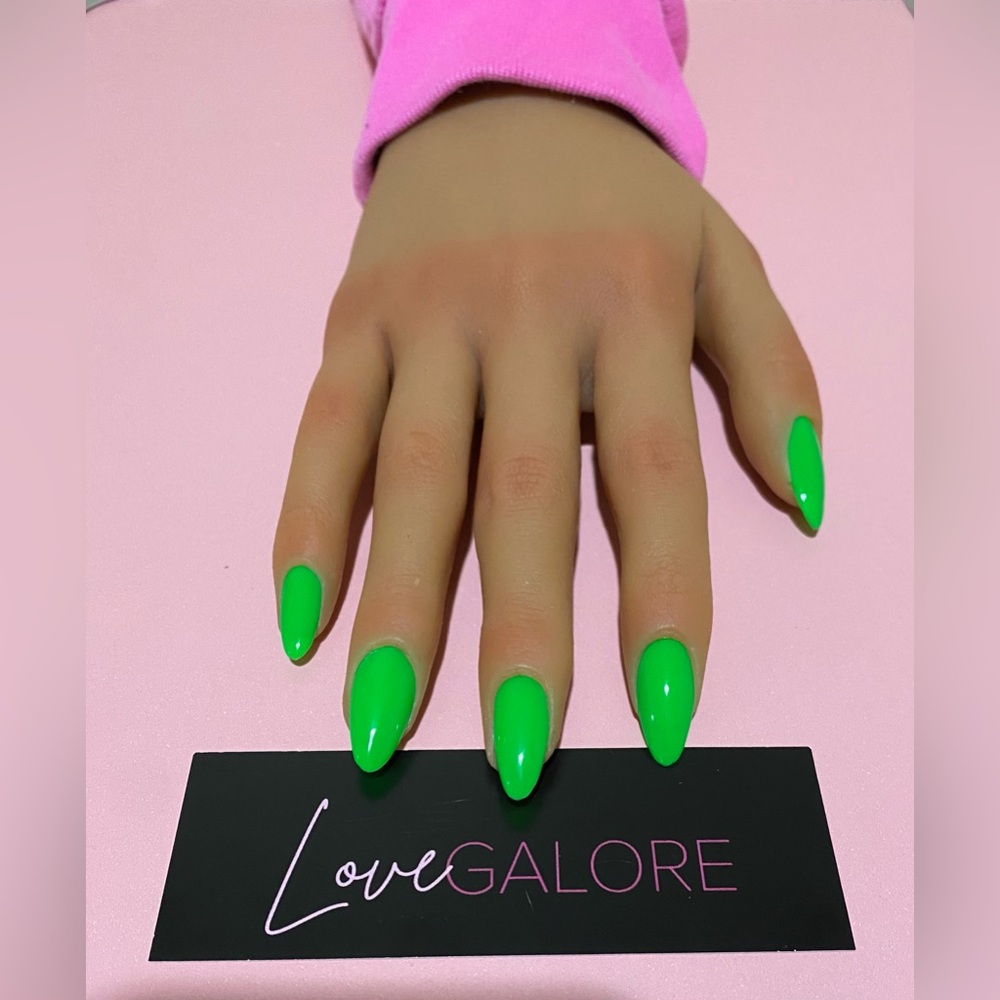 Hand Crafted Nude Medium Apple Green Almond Press On Nails-Love Galore
